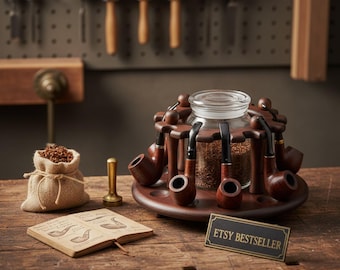 pipe tobacco storage jars 8 Slots Pipe Rack Wooden With Glass Jar for Tobacco Storage Vintage Design