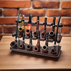 Houten pijpenstandaard geschikt voor 11 rookpijpen - tabakspijpenrek 2 niveaus ontwerp handgemaakt van massief hout - displaystandaard voor pijpcollectie