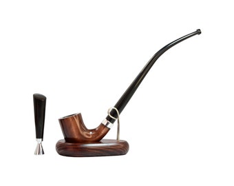 Smoking tobacco pipe - wooden handmade pipe set - Sherlock Holmes long stem pipe - Churchwarden pipe kit with accessories and tools