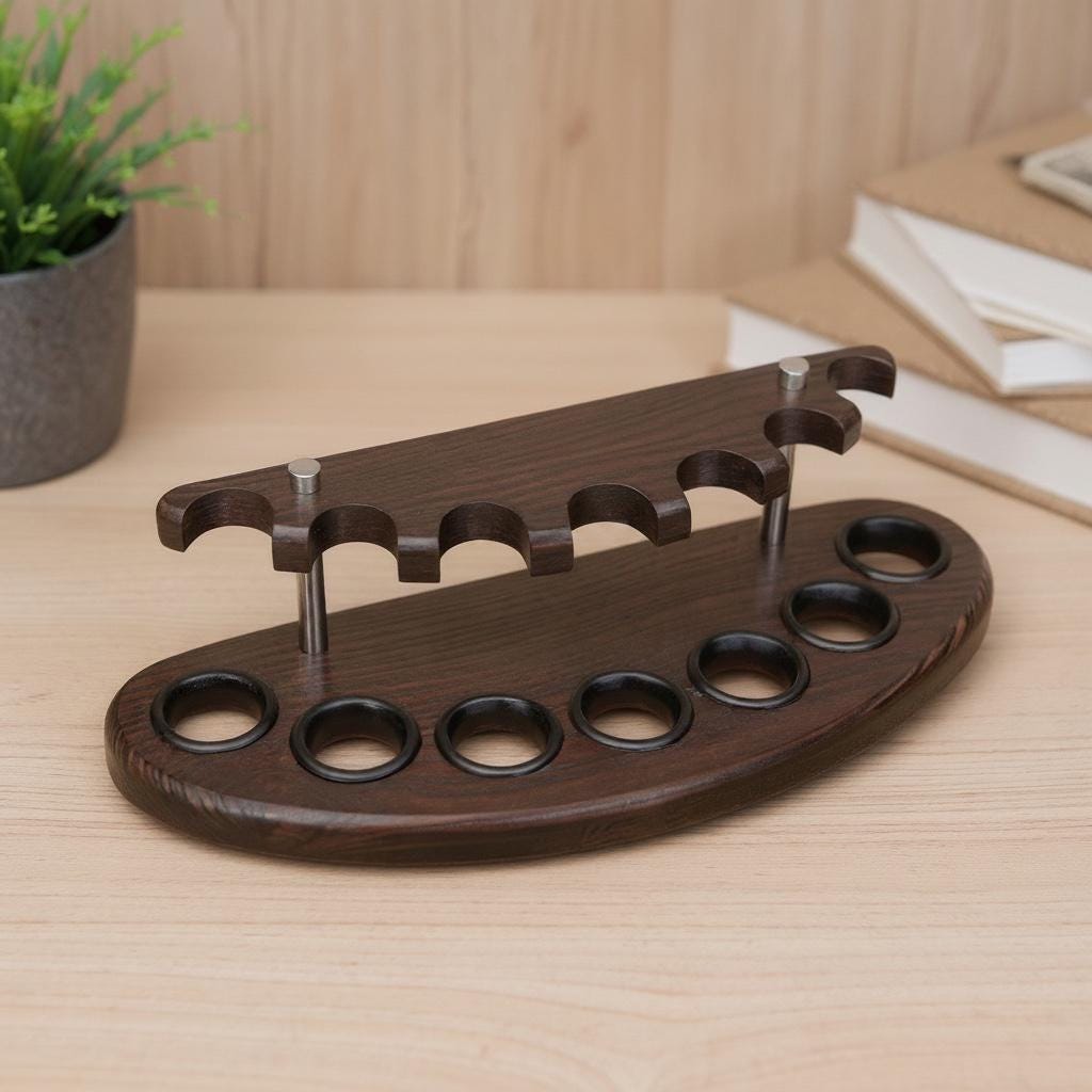 Tobacco Pipe Stand for 7 Smoking Pipes - Wooden Holder Organizer