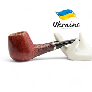 Briar Pipe Straight Volcano Shape with Silver Ring - Artisan Briar Wood Tobacco Pipe Partially Rusticated Bowl Handmade in Ukraine by KAF