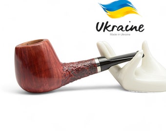 Ręcznie robiona fajka tytoniowa z drewna wrzosowego, prosta, wulkan, ze srebrnym pierścieniem