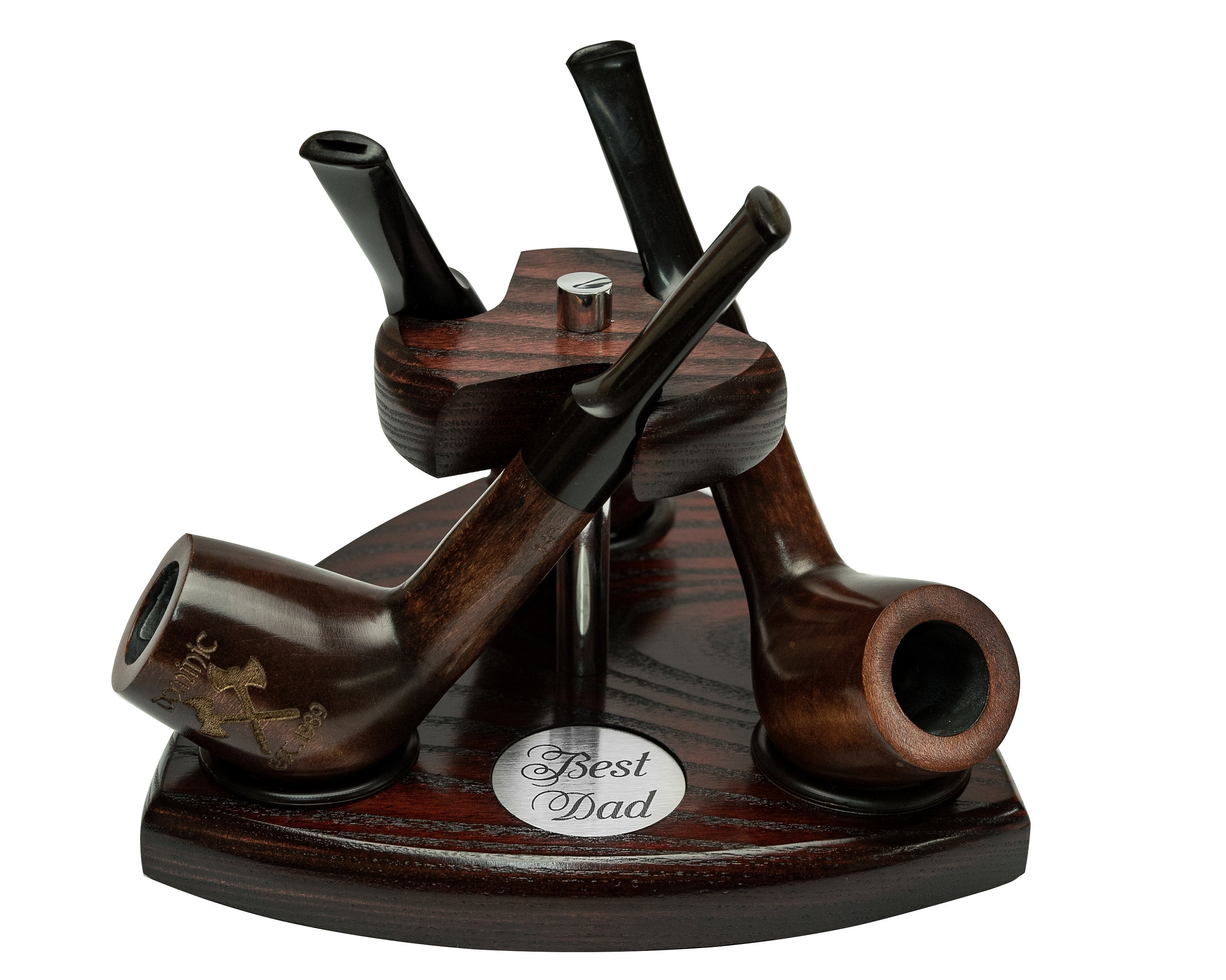 Tobacco Pipe Stand Wooden Handmade for 3 Smoking Pipes Personal Engraved