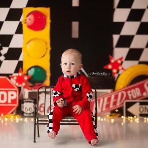 Red Race Car Driver Outfit, Race Car Themed Photo Props, Baby Race Car Photo Props