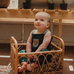Marc- Forest Green Boy Romper, Boy Sitter Photo Props, 6-12 Photo Props