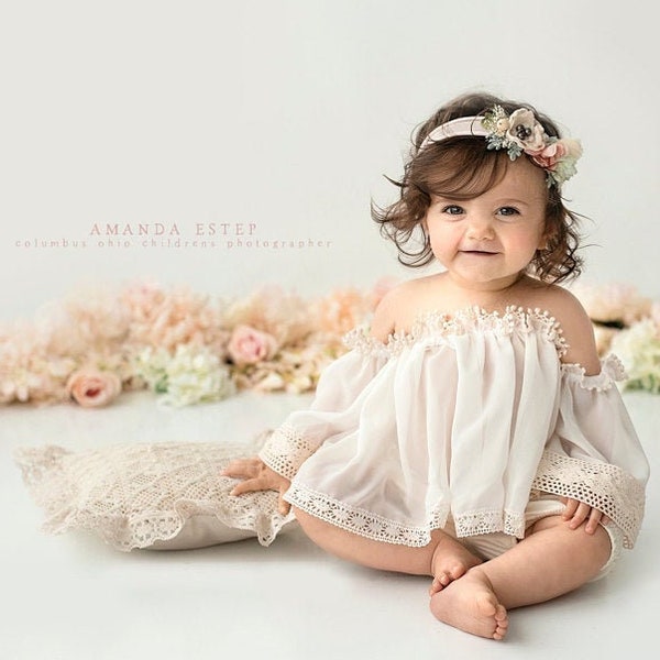 Mara- Cream Sitter  Blouse and Bloomer Set, Sitter Girl Outfit, Sitter Props