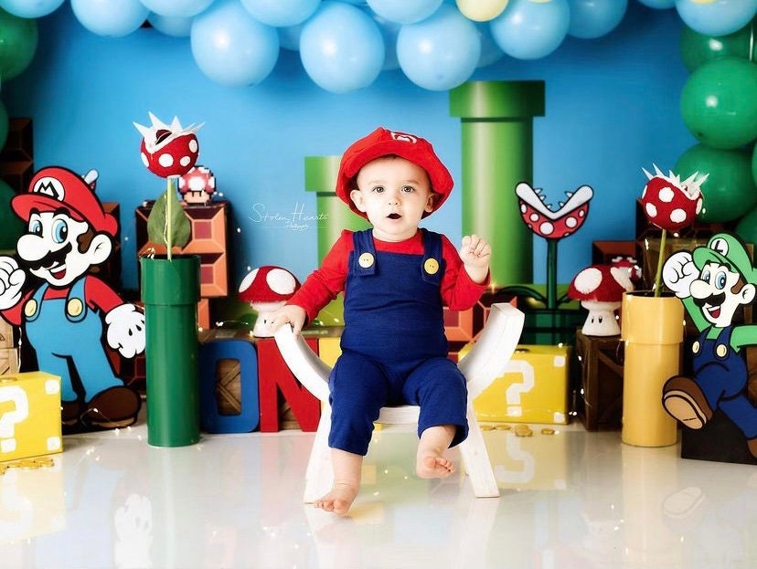 BIQIQI Costume Ragazzi da Mario Bros Mario e Luigi Costumes con Cappello,  Mario Outfit Per Bambini Unisex Fancy Dress Halloween Uomo Ragazze
