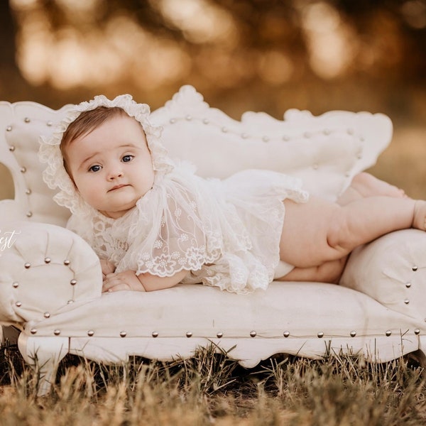 Talah- Cream Lace Sitter Outfit, Cream Sitter Photo Props, 6-12 Months Photo Props