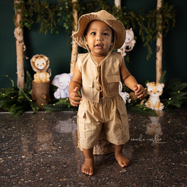 Safari Boy- Sitter Outfit, Safari Birthday Outfit