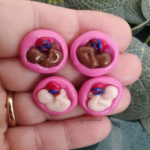 Earrings stud or dangle miniature baby in the womb and placenta, polymer clay mini baby in the womb. Gift for midwife, doula.