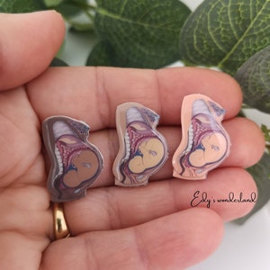 Pin baby in the womb. Pregnant body model brooch.Gift for midwife, doula.