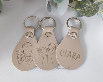 Personalized Pu Leather keyring laser-engraved, gifts for midwives or students and doulas