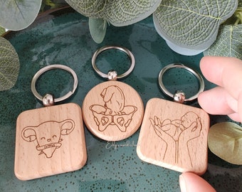 Personalised Wooden keyring laser-engraved - gifts for midwives or students