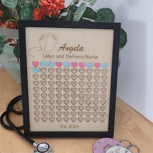 Cadre de comptage de suivi des naissances et des accouchements (100 naissances). Cadeau personnalisé pour infirmière, sage-femme, étudiante sage-femme, doula