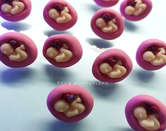 Pin polymer Clay baby in the womb and placenta: Brooch miniature Womb, Midwife Doula Gift.