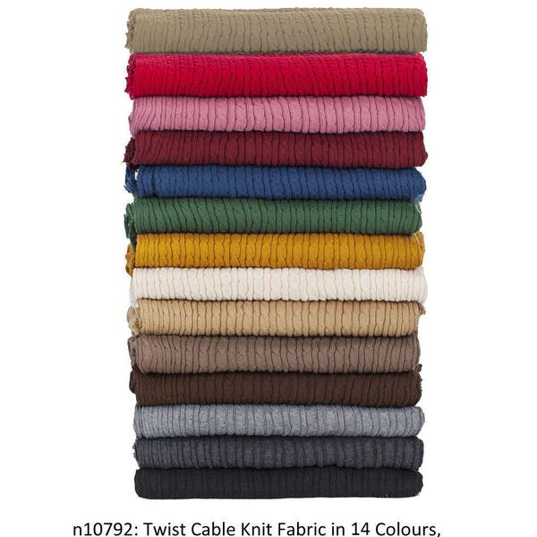 Cable Knit Jersey Fabric,Chunky Sweater Knit Rib Stretch Sewing Dressmaking Crafts Material.50cms Wide,Selvedge Edges,Colours.Neotrims UK
