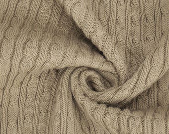 Beige Steen, Kabel Twist Gebreide Stof, Selvage Edge, Gebreide Trui Stijl, Kwaliteit Stof en Materiaal, Neotrims Textiel, Ambachten &Naaien