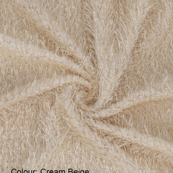 Cream Beige, Luxury Soft, Shaggy Plush, Soft Pile Texture, Jersey Fabric, Quality Fabric and Material, Sewing and Craft, Neotrims