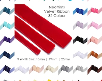 Cinta de terciopelo para manualidades, costura y decoración. Ribete de terciopelo suave, 32 colores, ancho de 10 mm, 19 mm y 25 mm. Certificado Oeko-Tex. Se vende por metro.