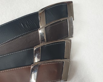 Cinturones cosidos de piel sintética, hebillas plateadas, cuero sintético negro marrón, paquete de lote de trabajo de 4 piezas. Ropa de vestuario o corte y costura para manijas, decoración