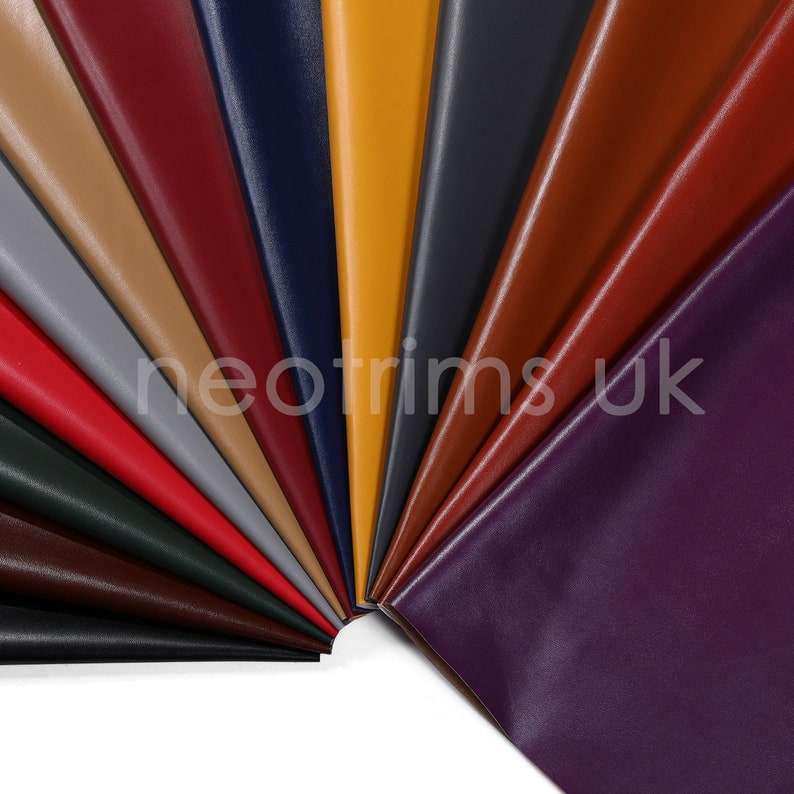 Faux Leather Fabric Smooth Vinyl Leatherette Light Upholstery Crafts Material, 16 Colours,Durable & Tough Luxurious Nappa,Neotrims UK image 2