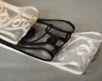 Mesh Lace Ribbon, Decorative Trim Net Base Flat Satin Cornelli Embroidery,Wedding,Hat,Sari Border,Edging,Sewing & Crafts,Neotrims Textiles