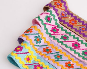 Patchwork Style Embroidery and Rick Rack Ribbon, Trimming Material by Yard, Quality Fabric & Material, Sewing and Crafts, Neotrims Textiles