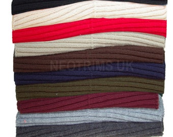 May include: A stack of 10 ribbed knit headbands in various colors, including black, beige, red, brown, navy, green, burgundy, gray, and charcoal.