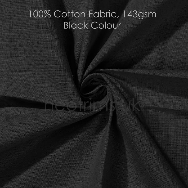Tela Calicó 100% Algodón Sin Teñir, Color Crema Natural, También Blanco y Negro, Bordado Suave Superior, Material de Lona Ligero, 145 g/m², 60" de Ancho Black