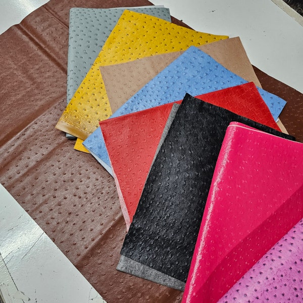 Ostrich Leather Faux Fabric PU Leatherette Job Lot 5 Pieces Remnants Off Cuts Mixed Colors NO Brainer Price Clearance Crafts and Home Décor