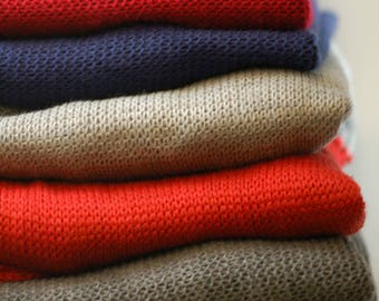 Purl Knit Fabric - Wool blend jersey- stretchy - Khaki green, grey, pink,  red