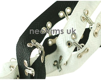 Hook and Eye Tape,Big Chunky Steel No Rust Hooks,20mm Wide Cotton Poly Twill Tape,Fastening Costume Corset Basque,Decorative Functional