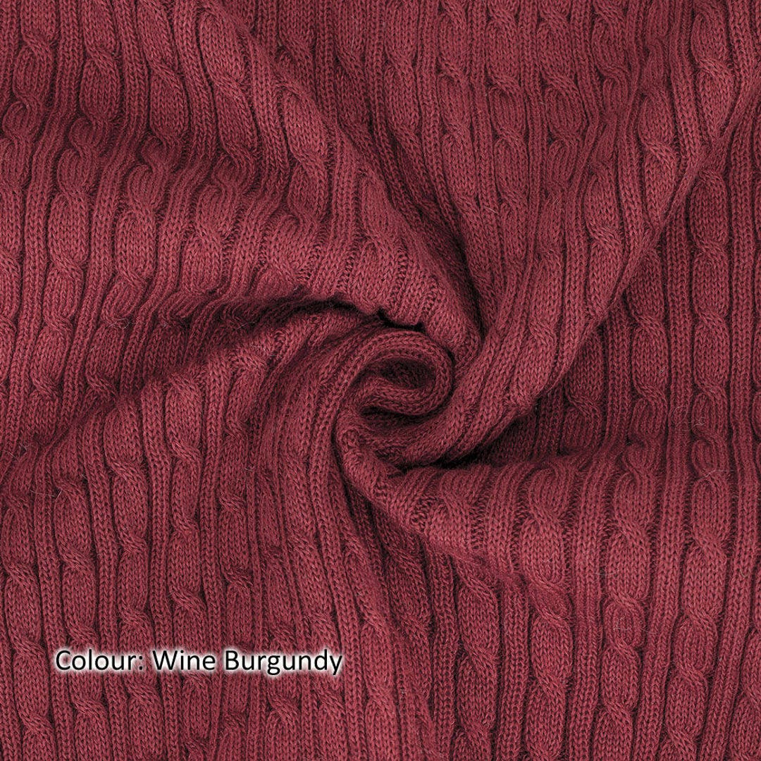 Wine Ribbed Knit Texture Wine Burgundy, Cable Twist Knit Fabric, Selvage Edge, Knitted Sweater ...