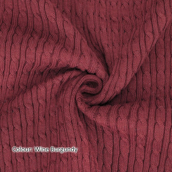 Wine Burgundy Cable Twist Knit Fabric Selvage Edge Knitted