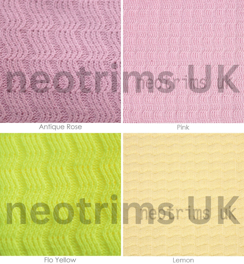 K&ouml;nnte beinhalten: Vier Stoffmuster in verschiedenen Farben: Altrosa, Rosa, Flo-Gelb und Zitronengelb. Der Stoff hat eine strukturierte, gestrickte Optik.