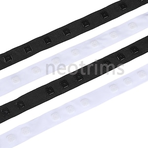 Snap Tape,Popper Ribbon,SQUARE Press Stud Fasten Trim. 3 Studs Grouped. High Strength Resin Fasteners,Polyester Washable Tape.Neotrims UK