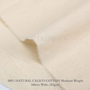 5 Meter Kaliko-Stoff 100% natürliche Baumwolle unbehandelt Chemikalienfrei 60 Zoll, mittleres Gewicht 145gsm Wählen Sie Grad A oder Grad B- (leicht knittern)