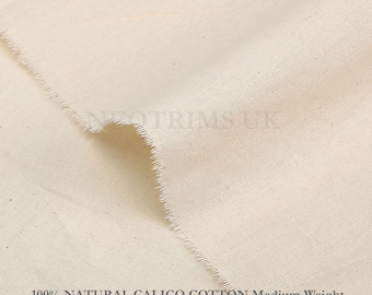 Tela de calicó de 5 metros, 100 % algodón natural, sin tratar ni productos químicos, 152 cm, peso medio, 145 g/m². Elija entre grado A o grado B (ligeramente arrugada).