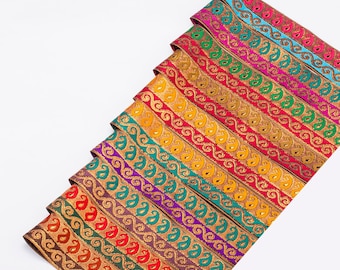 Paisley Jacquard Ribbon Trim 40mm Wide Indian Style,Gold Metallic Threads,7 Colors for Decoration Apparel,Home Crafts,Neotrims UK SELLER