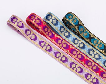 10 mm slank zacht brokaat jacquard Indiaas lint, goud roze blauw turkoois, kwaliteit stof en materiaal, naaien en ambachten, Neotrims textiel