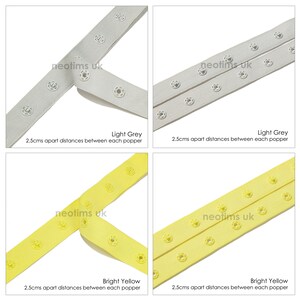 Snap Popper Tape Ribbon – Large Press Studs On Wide Polyester Ribbon, White, 3 Yards