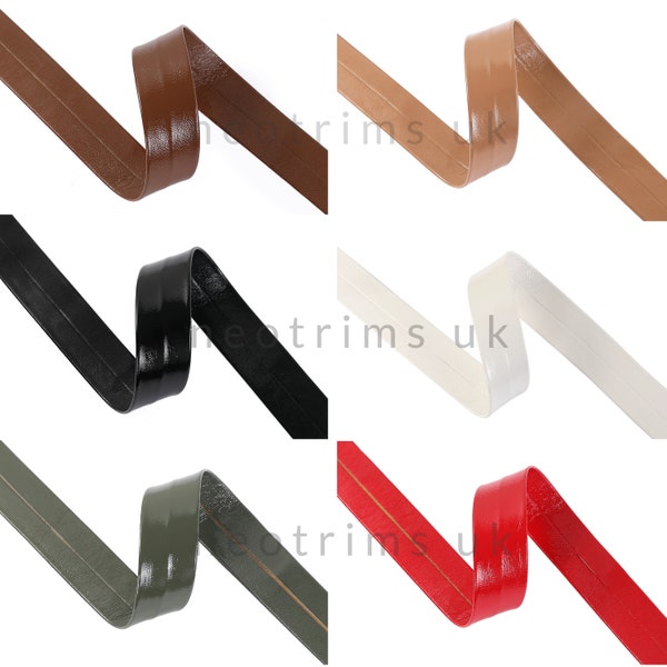 Patent Faux Leather PU Tape Trim Ribbon Strap Strip, Strong Shiny Gloss Finish, Folded Glued Back, 6 Colours, 10mm 20mm Width Sizes, Neotrim