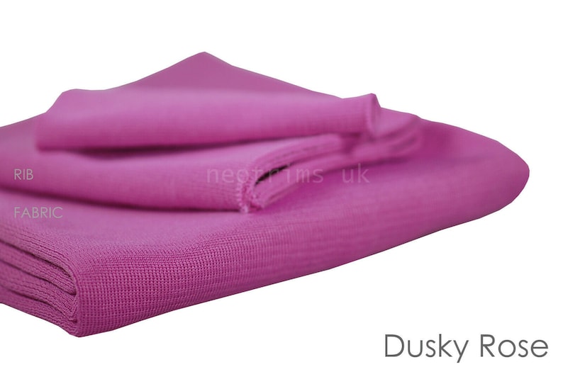 Polyesterjerseystickad ribbstickad stretchväv och matchande ribbstickning, manschetter, midjeband. Klänningsmaterial, kantband för att trimma plagg. Neotrim bild 6