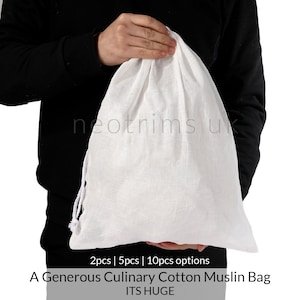 Cotton Drawstring Muslin Culinary Bags 2pcs Pack Cheese Cloth Gauze Fabric Straining Cheesemaking Food Storage W36 x H42cms (17x14 Inch)