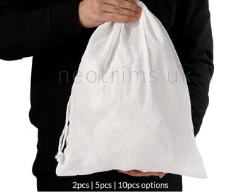 Cotton Drawstring Muslin Culinary Bags 2pcs Pack Cheese Cloth Gauze Fabric Straining Cheesemaking Food Storage W36 x H42cms (17x14 Inch)