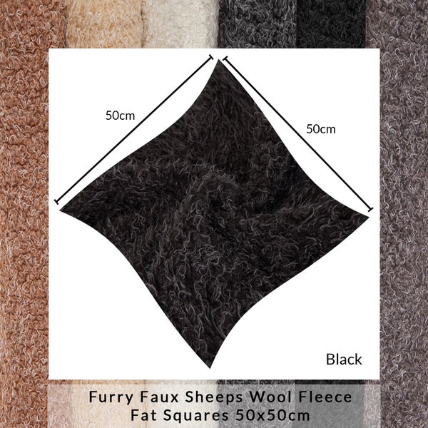 Fur Fabric Fat Squares 50x50cms,Furry Faux Sheeps Wool Fleece,Toy Making Crafts, 6 Natural Colours,Sewing and Craft, Neotrims