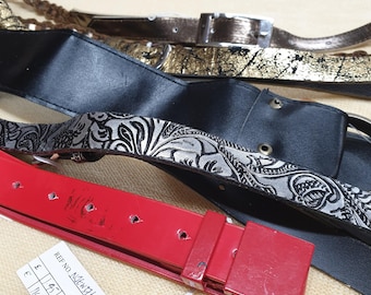 Vintage Belts Faux Leather Mix Design 5Pcs Job Lot 1.5 to 5cm Wide for Costume or Use as Trimming Cut & Sew Craft Patent Matt and Patterned