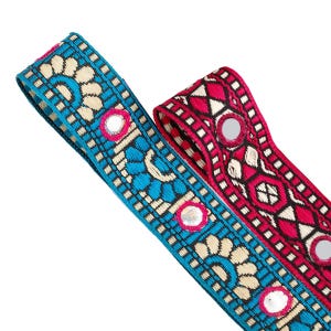 Indian Mirror Embroidery Trim Ribbon Hand Crafted Mirror Sequin on Traditional Sari Style Border Trimming.Decoration Clothing & Upholstery