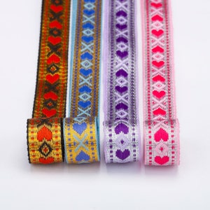 Schnürband Herz gewebtes Band, Satin mit Metallic Gold & Silber, 12 mm Breite, Jacquard India Sari Bordüre, 4 Farben, Ausverkauf