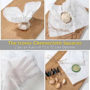 Muslin Cheese Cloth Fabric Pre Cut Squares for Food Kitchen Straining Ultra Fine Mesh Cheesecloth,100% Cotton,2 pcs or 4pcs of 72x72cm Packs